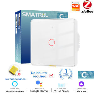 SMATRUL Tuya Zigbee Smart Light Switches Touch EU Switch No Neutral Wire Wall Magnetic Relay 100-240v Voice App Tmall Genie Alexa Google Home No Capacitor Required