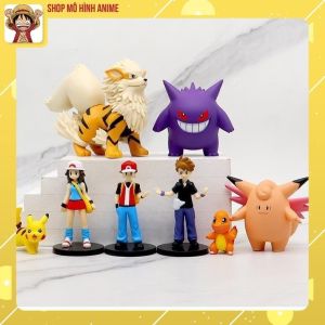 Bộ 8 Mô Hình Nhân Vật Pokemon Pikachu Gengar Hitokage Và Các Huấn Luyện Viên Cao 8cm Mô Hình Decor Trang Trí