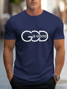 MenS "God is Good" Graphic Tee - Red Casual Summer T-Shirt with White Letter Print Comfortable Regular Fit Round Neck Short Sleeve Top for Casual Attire and Outdoor Activities Summer Casual Wear      Bold Graphic Tee      Comfortable Fit Te