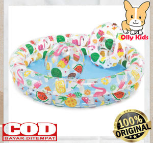 [GRATIS BOLA DAN PELAMPUNG] Ollykids INTEX 59460 Kolam Renang Anak Flamingo Fruity Pool 2 Ring 122 x 25 Cm Inflatable Pool Motif Buah dan Flamingo Kualitas Bahan Tebal dan Harga Terjangkau Kami Jual Mandi Bola Ban Pelampung Renang Peralatan Bayi Botol Sus