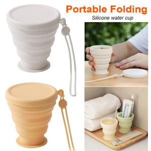 Portable Silicone Folding Cup Outdoor Heat Resistant Mug with Lid Reusable Portable Water Mugs for Travel Camping