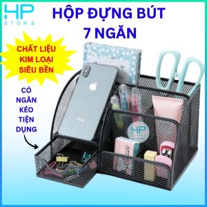 Hộp đựng bút để bàn cao cấp khay đựng bút 7 ngăn bằng kim loại chắc chắn siêu bền