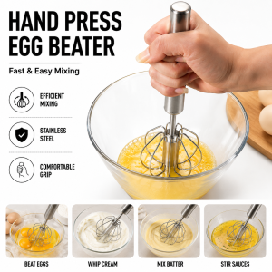 Automatic Mixer Egg Beater Manual Self Turning 304 Stainless Steel Whisk Hand Blender Mixer 26cm