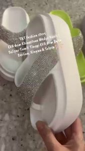 ✨TTFS✨ EVA 6cm Rhinestone Wedge Heels Selipar Tumit Tinggi EVA 6cm Batu Berlian Ringan & Selesa