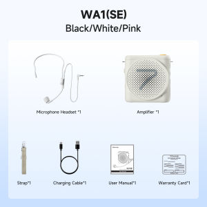 7RYMS WA1 Mini Portable Voice Amplifier with 2.4G Wireless Microphone Headset Support Bluetooth and AUX Teaching Mic with Noise Reduction for Teachers Megaphone Booster for GuidePartyLectureTraining