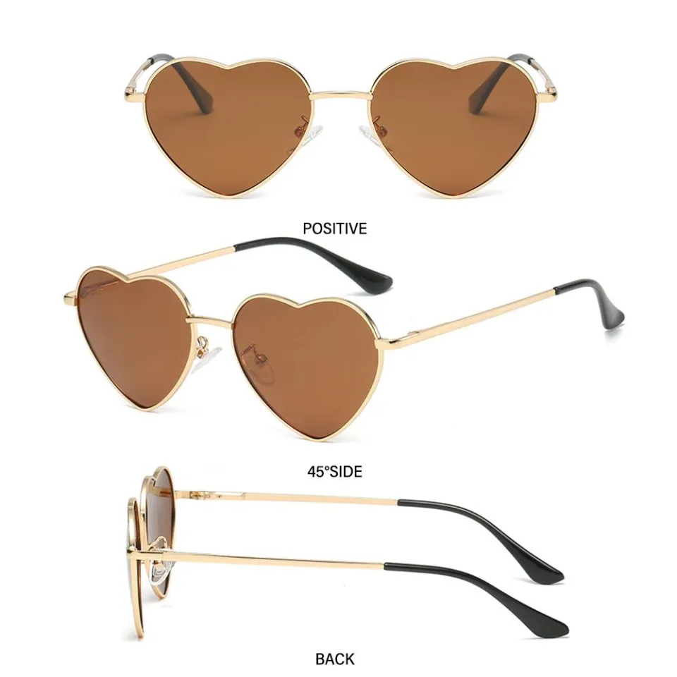 GOUPDO Trendy UV400 Protection Metal Frame Women Heart Sunglasses