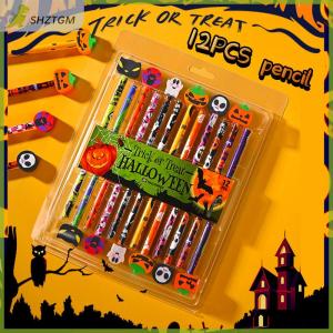 【SHZTGM】 ดินสอฮาโลวีนการ์ตูนสุดสร้างสรรค์12ชิ้นเครื่องเขียนสำหรับนักเรียนน่ารัก HB สีดำเขียนได้กล่องปากกาของขวัญสำหรับโรงเรียน