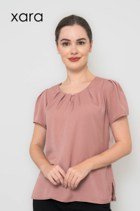 XARA Ella Pleated Neckline Short Sleeve Blouse