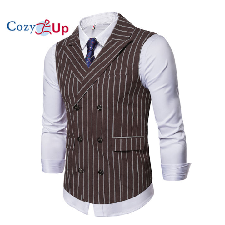 Cozy Up Men Suit Vest Classic Business Striped Single Breasted ...