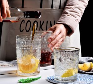 European Royal Style Embossed Premium Water Glasses High Glasses  Glass Cups  Multi-color glasses 280ML 350ML Sizes