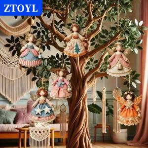 [COD]🔥🔥🔥ZTOYL 6 12 24 36Pcs Christmas Tree Decor Vintage 2D Christmas Angel Girl Wooden Pendant For Home Xmas Wall Hanging Ornament Decoration