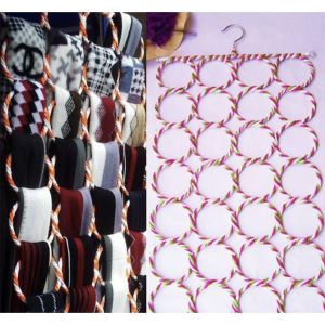 Penyangkut Tudung 12 or 28 Spaces Multipurpose Metal Rope Ring Scarf Belt Tie Hanger Organizer 12或28圈围巾架