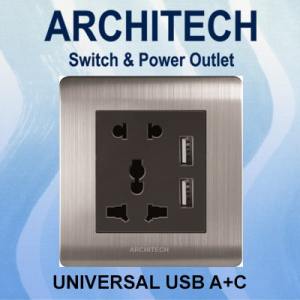 ARCHITECH Platinum SILVER B9-C06U A+C Stop Kontak - Colokan Universal 2 USB