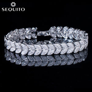SEQUITO Vòng Tay Quyến Rũ Hình Lá Đá Zirconia Khối Lập Phương Đầy Đủ Siêu Nhỏ Chất Lượng Cao Vòng Tay Thời Trang Đám Cưới Cô Dâu Trang Sức B093