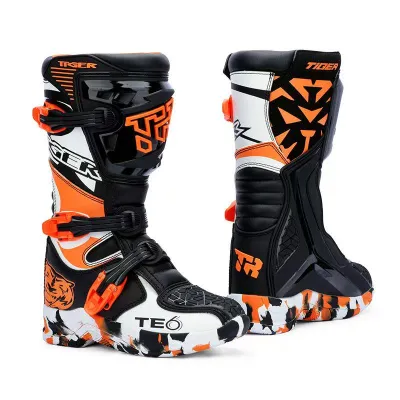 TR Youth Off-Road Boots White and Neon Yellow CE Certified Ankle Protection Adjustable Straps Motorcycle Riding Gear Outdoor Terrain