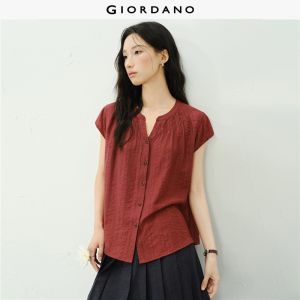 Giordano Women Notch neck cap sleeve textured blouse Free Shipping 18346218