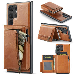 2 in 1 Detachable Zipper Card Holder Magnetic Leather Case for Samsung S26 Ultra S25 S24 S23 S22 Shockproof for Magsafe Cover