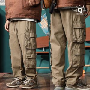 5XL 8XL Plus Size Trendy Workwear Cargo Pants Autumn Straight Tube Loose Fitting Multi Pocket Trouser Cotton Menswear