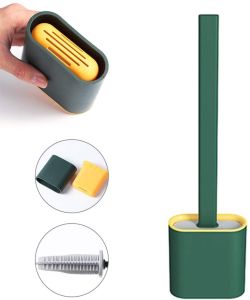 Fans Tone Silicone Flex Toilet Brush with Holder Non-Slip Long Handle Toilet Bowl Cleaner Brush Standing Holder/Wall Mounted Cleaning Brush Toilet Brush