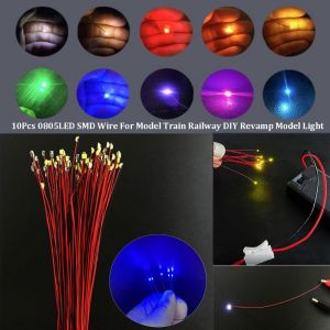 LUXURYLYN 10Pcs HO N OO Scale 0805LED SMD Wire Light 10 Colors Red Black Line DIY Revamp Model Light 21.25mm Pre-soldered Micro Railway Decoration