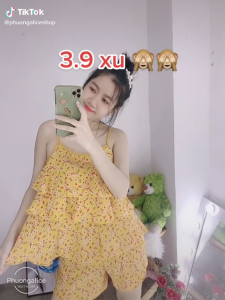 Đồ bộ mặc nhà mùa hèSet bộ đùi Áo 2 dây 3 tầng quần ngắn Vải mềm mịn dưới 57kg-GIAO GIỐNG MÀU HOA NGẪU NHIÊN