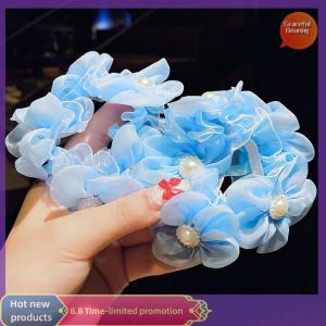 Graceful 1Pair Fashion Cute Big Fluffy Flower Hair Rings For Kids Dance Hair Accessories Colorful Sweet Elastic Rubber Band Gifts