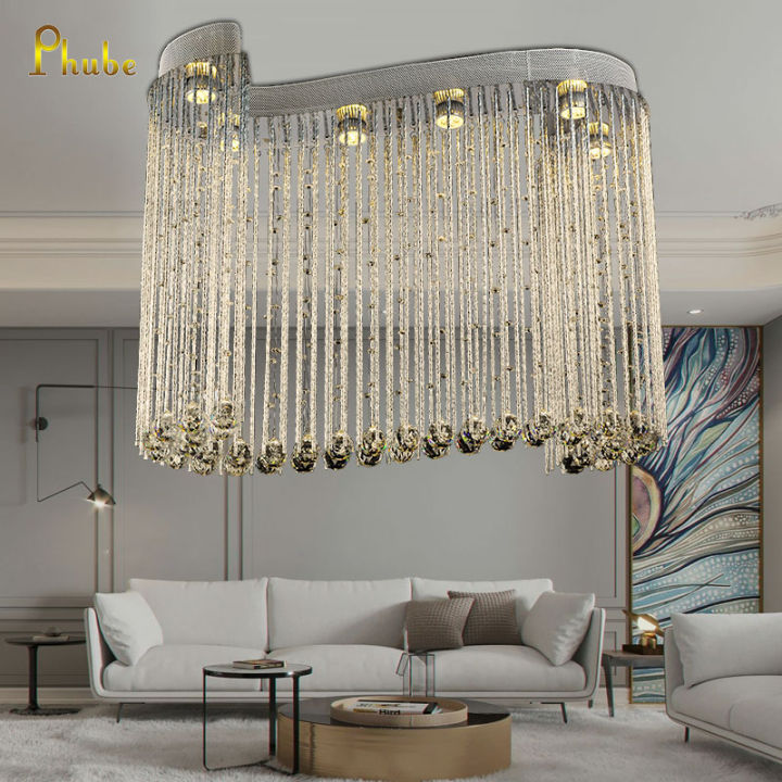 Modern LED Chandelier for Dining Rooms, Chrome Crystal Linear