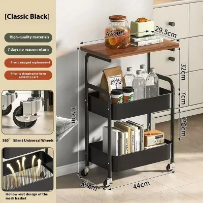 3 Tier Rolling Storage Trolley – Trolley Shelves for Kitchen Bathroom Bedroom Bedside Table，Snacks storage rack，Multipurpose Basket Organizer Cart With Table