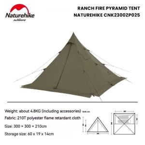 Tenda Camping Naturehike Ranch Fire Pyramid CNK2300ZP025 Tarp Tent Glamping Hiking Double Layer Kemah 2 - 4 Orang Piramid Estetik Tahan Air Outdoor