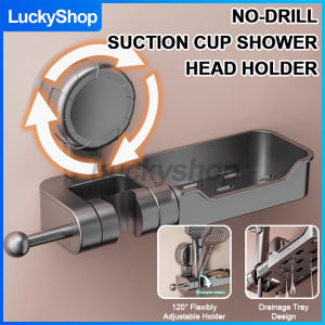 Shower Head Holder Suction Cup No-drill Free Adjustable Wall Mounted Bathroom With Hook and Tray Easy use