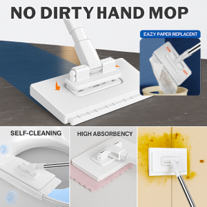 Automatic Flat Mop No Touch Dirty Hands Auto Cloth Change For Wet/Dry Floors Wash-Free With Removable Towel