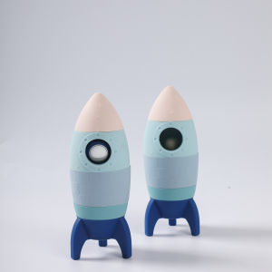 Mamimami Home A Silicone Space Rocket Puzzle Stacking Toy Stackable 100% BPA Free Food Grade Silicone Baby and Toddler Chewable Silicone Astronaut Toy
