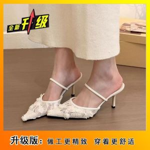 [Free Shipping] Unique Pink Floral Closed-Toe Sandals For Women 2026 Spring New Model Stylish High-Heeled Sandals For Outdoor Wear