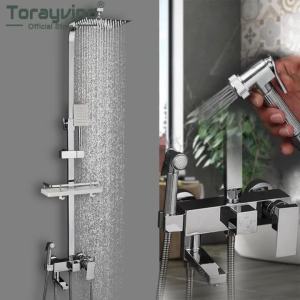 LDIES Torayvino Shower System Set Bathroom Showers Faucet 4 Function Height Adjust Mixer Crane Rotatable Spout Rainfall Shower Spray 6T4N9