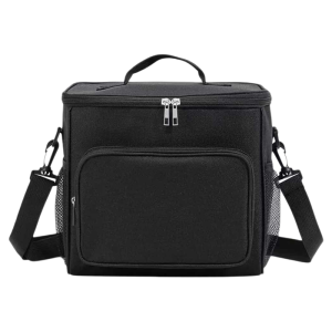 ABC BAGS#4064 Trendy thermal insulated lunch bag features top handle and adjustable shoulder strap for easy carrying.