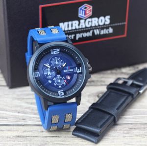 Jam tangan Pria Miragros 60061MR tali rubber tanggal aktif chrono off analog original