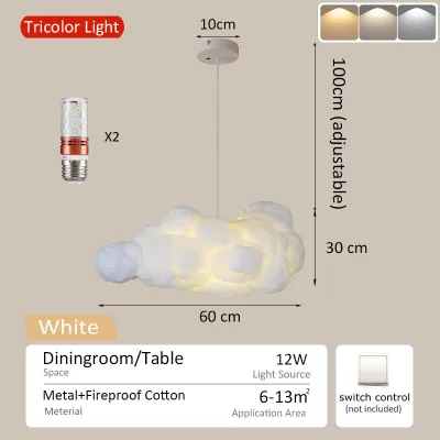 SOLO Nordic Simulation Cloud Pendant Light Chandelier for Living Room Silk Cotton Decor Ceiling Tricolor Hanging Lamp