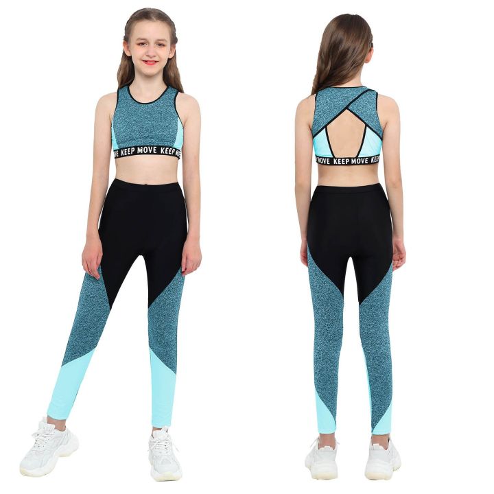 Aislor Kids Girls Two Piece Athletic Outfit Sports Bra Crop Top