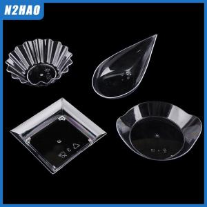 N2HAO 10Pcs Transparent Mini Appetizer Plates Ice Cream Cup Plastic Fruit Candy Cake Jelly Yogurt Mousse Dessert Container Pastry Tool