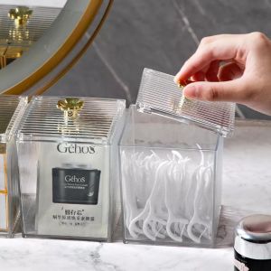 Hộp nhựa mica đựng trang sức tăm bông- Hộp đựng bông tẩy trang trong suốt có nắp