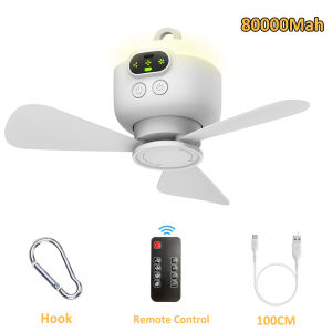 Ceiling Fan Portable Camping Tent Ceiling Canopy Fan 8000mah Rechargeable Wireless Fan Air Circulators with Remote Control Light