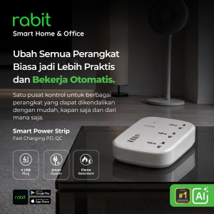 Rabit Smart Extension Wifi Power Strip Stop Kontak 3 Universal Colokan + 4 USB Fast Charging