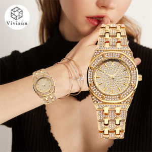 Viviann MissFox Tops Designer Brand Luxury Women Best Selling Diamond Waterproof Gold Watch For Women Crystal Bracelet Golden/Silver Plated Big Dial Ladies Shining Dress Quartz Wristwatches
