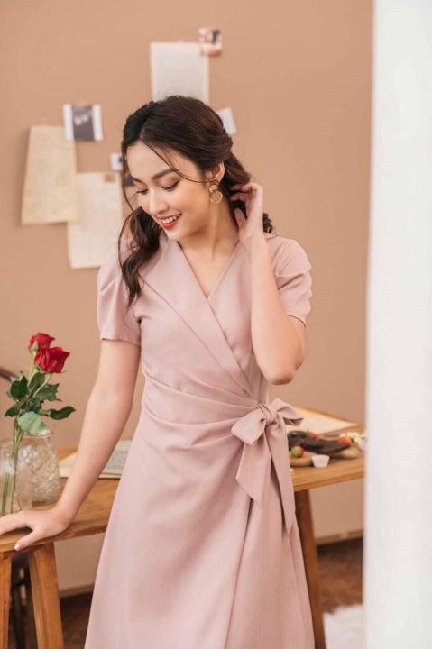 Đầm Cổ Vest Cao Cấp Thắt Eo Sang Trọng D031 - Cam Fashion & Design