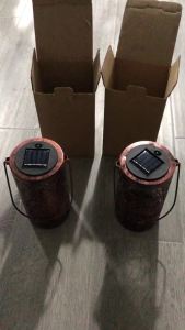 [NaJUAN]  Hanging Solar Lanterns Retro Hollow Solar Lights with Handle Outdoor Solar Garden Lights Decor for Yard Tree Fence Patio Bronze
