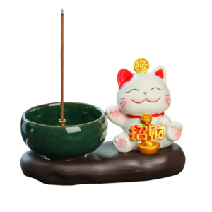 FUNG Traditional Lucky Cat Incense Burner Chinese Style Creative Incense Stick Holder Room Deodorant Zen-like Aromatherapy Base Indoor