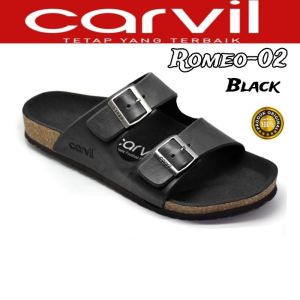 Sandal Carvil Selop Pria Cowok Dewasa Casual Hitam Sendal Fashion Kulit Sintetis Premium Size 38/44