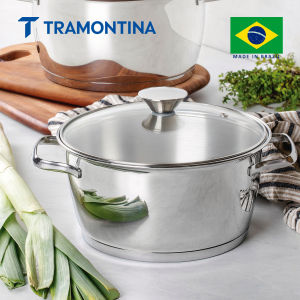 Tramontina 22cm Allegra Deep Casserole with Glass Lid 62654224 Induction Safe 18/10 Stainless Steel Casserole Made in Brazil BTRA214