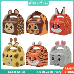6pcs Jungle Safari Candy Box Handheld Paper Box Lion Tiger Pastry Box for Animal Theme Birthday Party Supplies