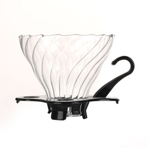 VOLKAFE V60 set glass coffee dripper with measurement markings and black handle.